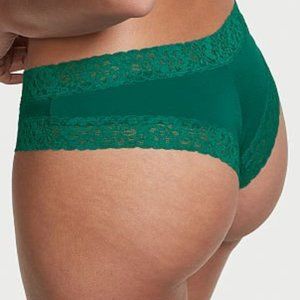 VS Last Pair XS Lace Waist Cotton Cheeky Panty Teal Green St Patrick’s Day NWT